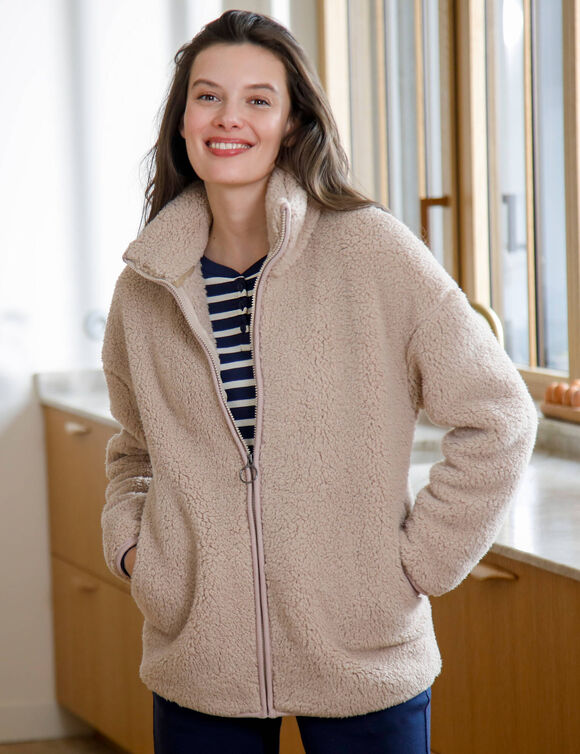 Veste zipp&eacute;e en sherpa (taupe)