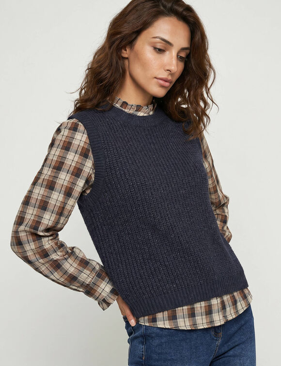 Pull col rond sans manches (marine)