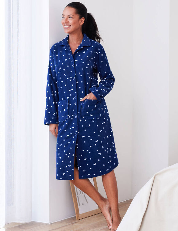 Peignoir in fleece met sterrenprint (marine)