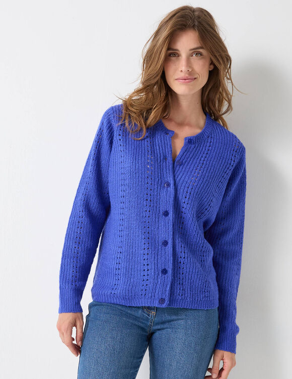 Cardigan boutonn&eacute; maille fantaisie, toucher doux (bleu dur)