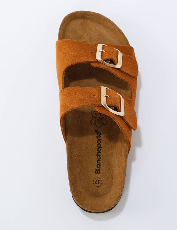 Leren mules met 2 verstelbare gespen (karamel)