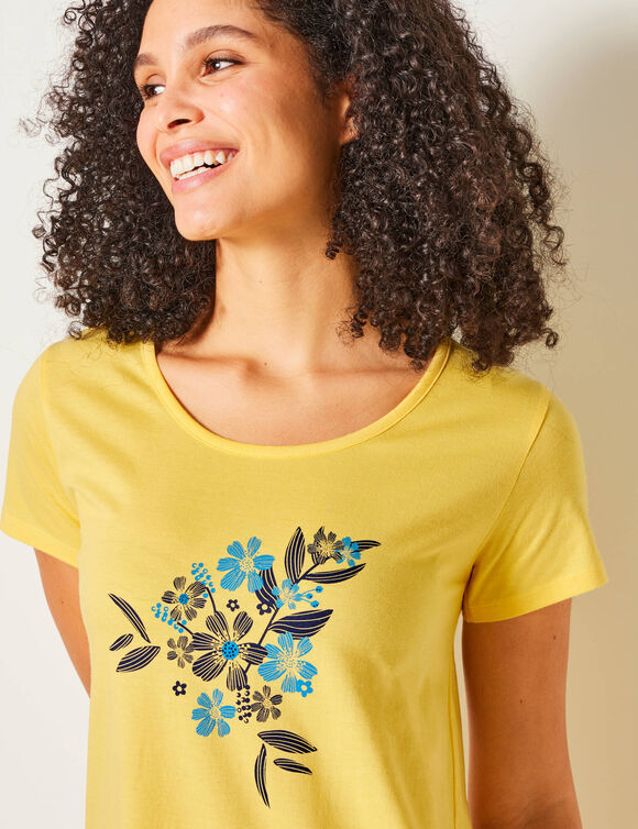 Chemise de nuit courte imprimée fleurs (jaune)