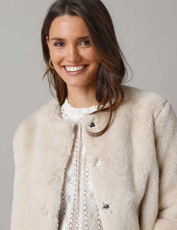 Veste duveteuse boutonn&eacute;e, manches longues (beige)