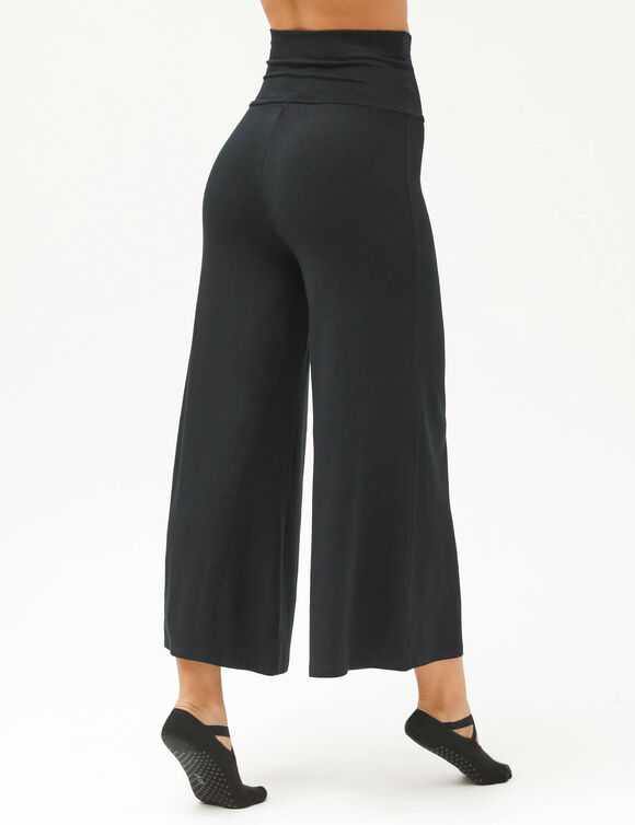 Pantalon large 7/8&egrave;me taille &eacute;lastiqu&eacute;e uni (noir)