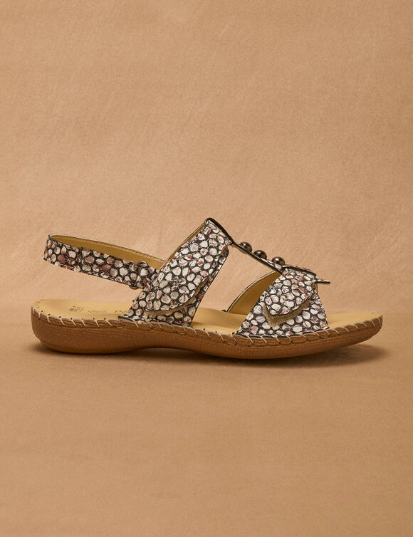 Sandales cuir imprim&eacute; - largeur confort (noir)