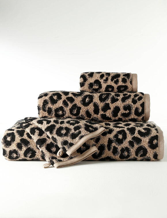Collection serviettes de bain jacquard motif peau de l&eacute;opard 450 g/m2 (beige / noir)