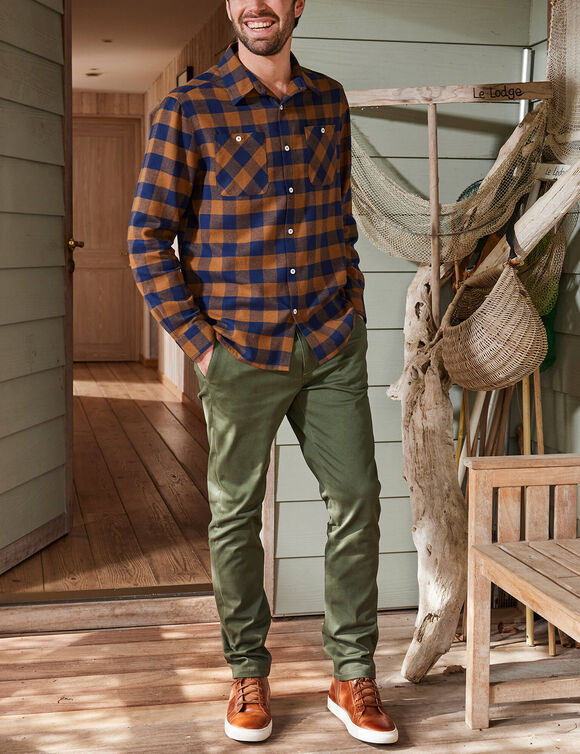 Chemise carreaux &eacute;cossais flanelle (cuivre / marine)