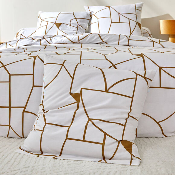 Linge de lit Geoffroy en coton &agrave; motifs graphiques (blanc)