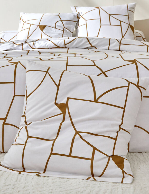 Linge de lit Geoffroy en coton &agrave; motifs graphiques (blanc)