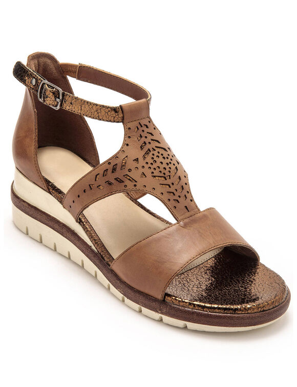 Sandales cuir ajour&eacute; paillet&eacute; largeur confort - marron (marron)
