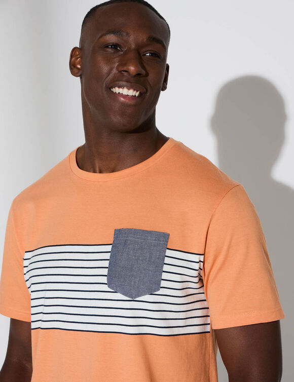 Gestreept T-shirt met korte mouwen (abrikoos)