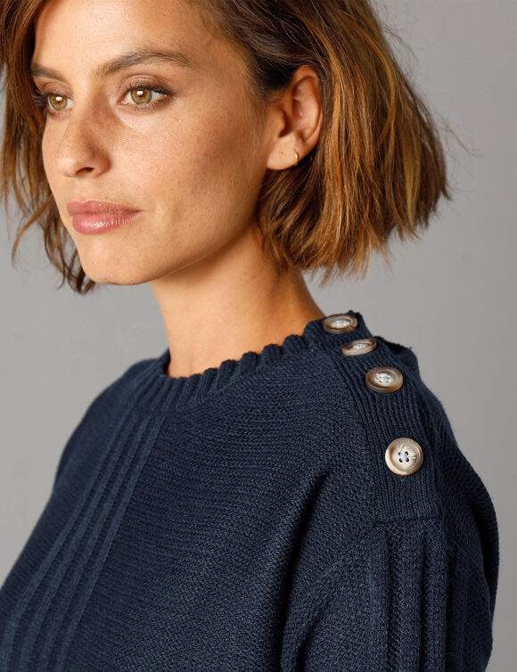 Pull col rond maille fantaisie (marine)
