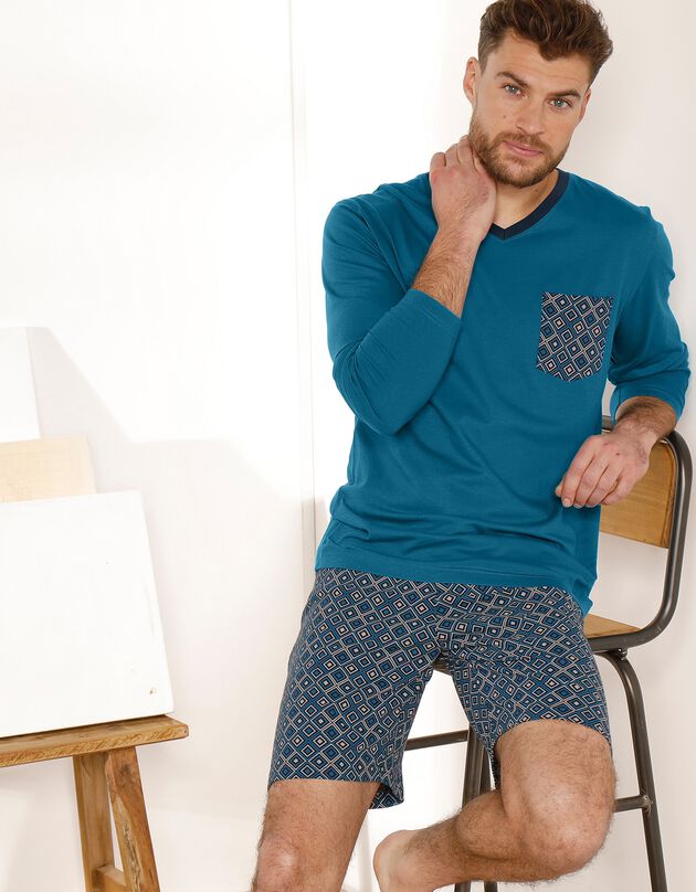 Bedrukte pyjamashort (marine / blauw)