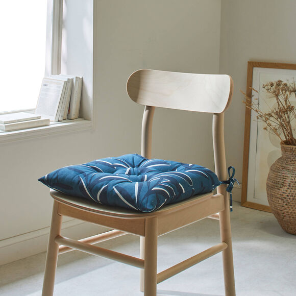 Vierkant stoelkussentje met bladerenprint - set van 2 (blauw)