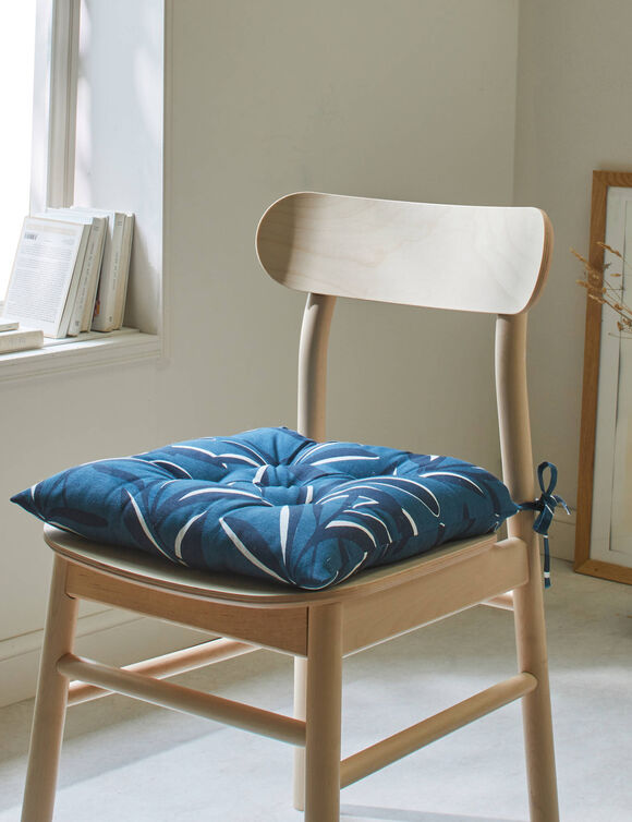 Galette de chaise carrée imprimé feuillage - lot de 2 (bleu)