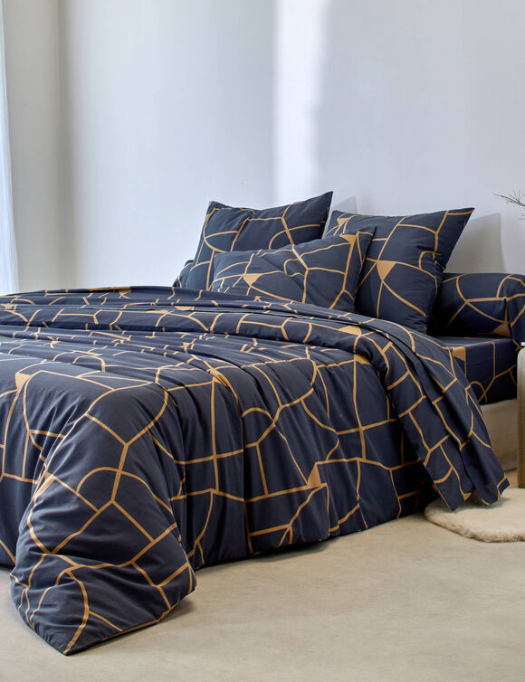 Linge de lit Geoffroy en coton à motifs graphiques (marine)