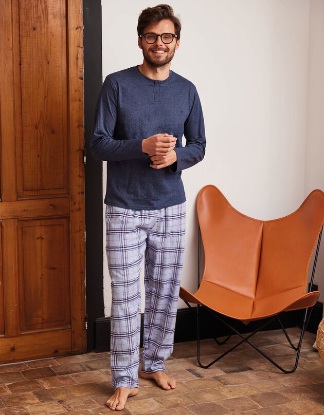 Pyjama, shirt in jersey, broek in flanel (blauw)