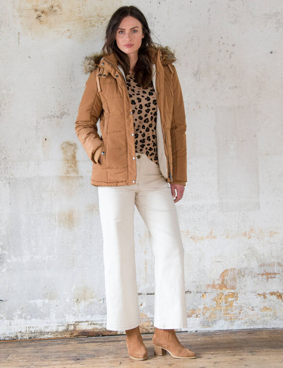 Doudoune &agrave; capuche imperm&eacute;able, doubl&eacute;e polaire sherpa (caramel)