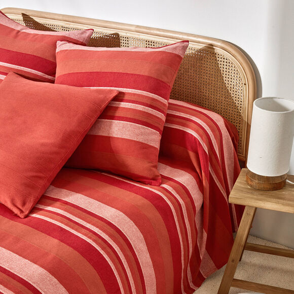 Plaid jet&eacute; multicolore coton tissage artisanal (terracotta)