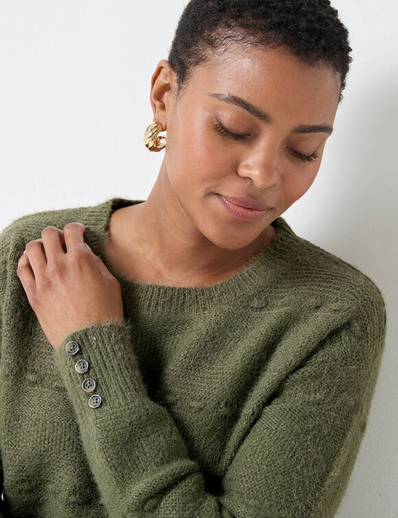 Pull col rond, maille poilue fantaisie (vert tilleul)