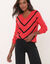 Gestreepte trui met V-hals - mohairtouch (rood / zwart)