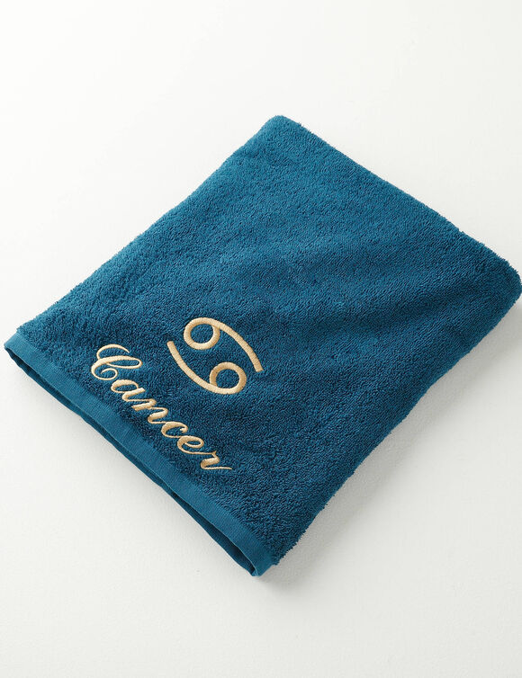Serviettes de bain brodées Cancer - 420g/m2 (bleu paon)