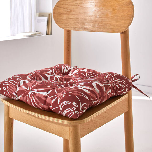 Galette de chaise carr&eacute;e imprim&eacute; fleuri - lot de 2 (terracotta)