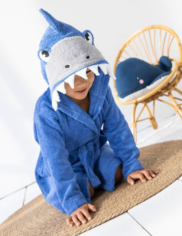 Peignoir de bain enfant requin éponge coton - 340g/m² (bleu dur)