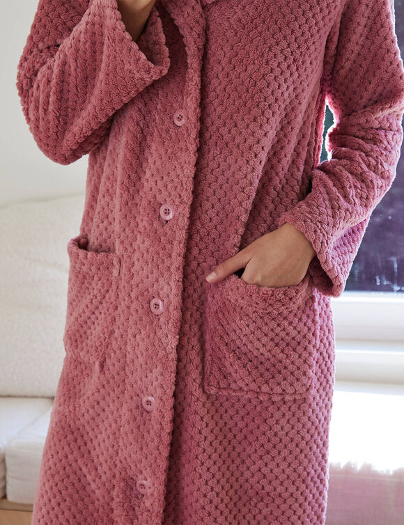 Robe de chambre maille polaire col ch&acirc;le - longueur 120 cm (rose)