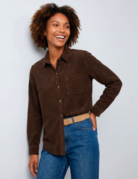 Chemise en velours c&ocirc;tel&eacute; (chocolat)