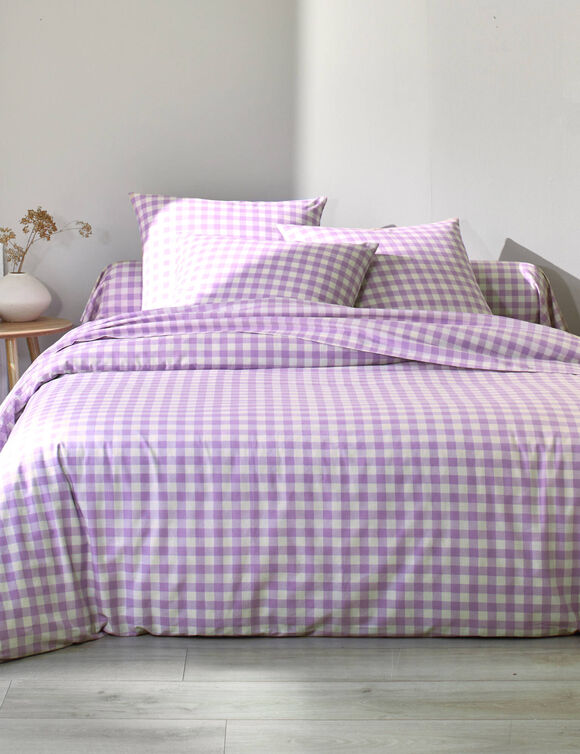 Linge de lit Lou imprimé carreaux - en coton (parme)