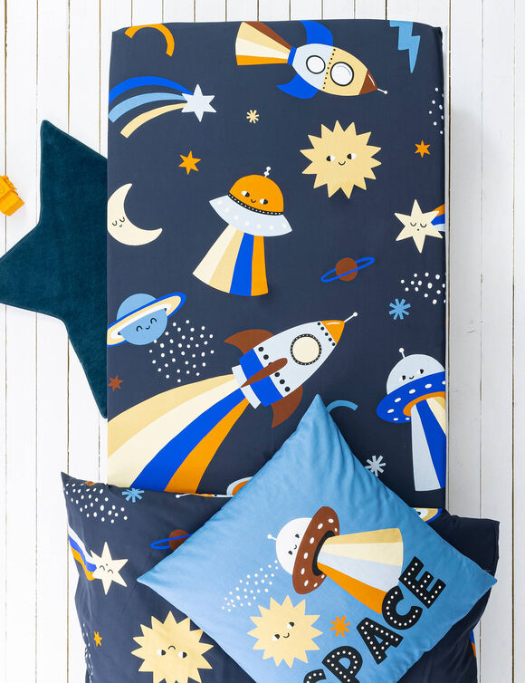 Linge de lit enfant Galaxy imprim&eacute; chat 1 personne - coton (marine)