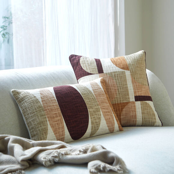 Coussin imprimé géométrique (taupe)