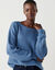 Trui met boothals en pofmouwen, in Engelse breisteek (denim blauw)