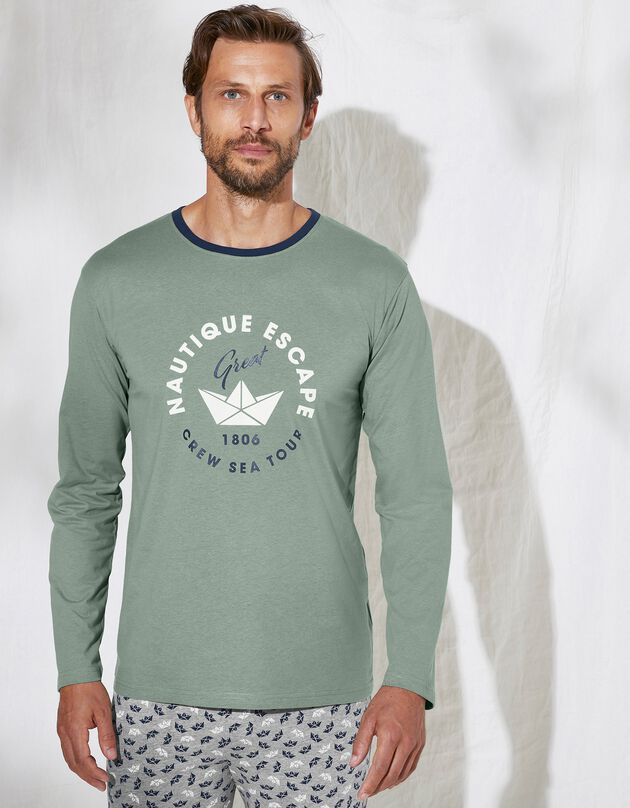 Bedrukt pyjamashirt met lange mouwen (groen)