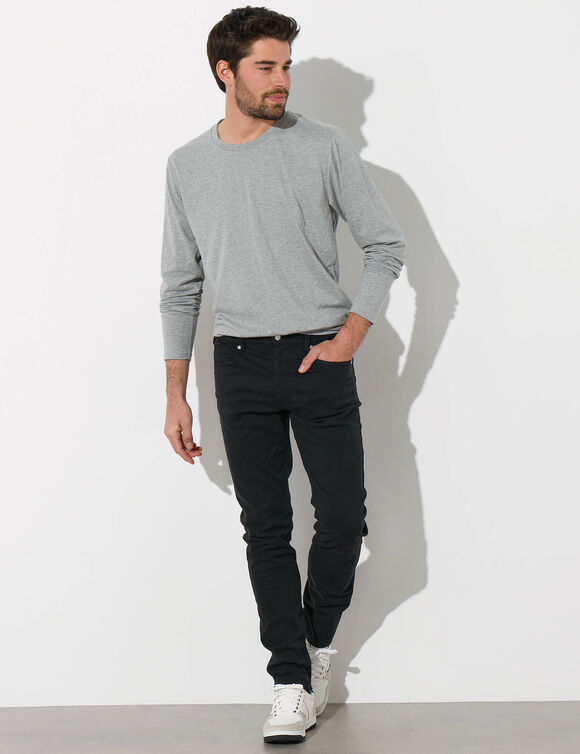Pantalon droit 5 poches twill coton extensible (noir)