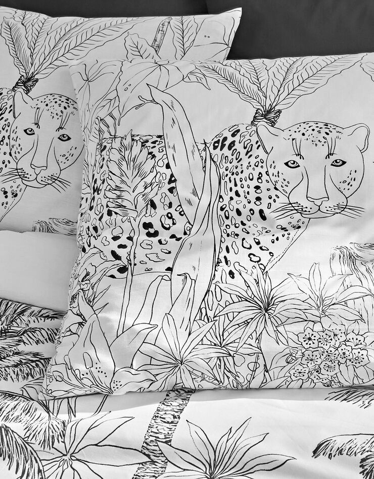 Linge de lit Botanic en coton imprimé jungle léopard (blanc)