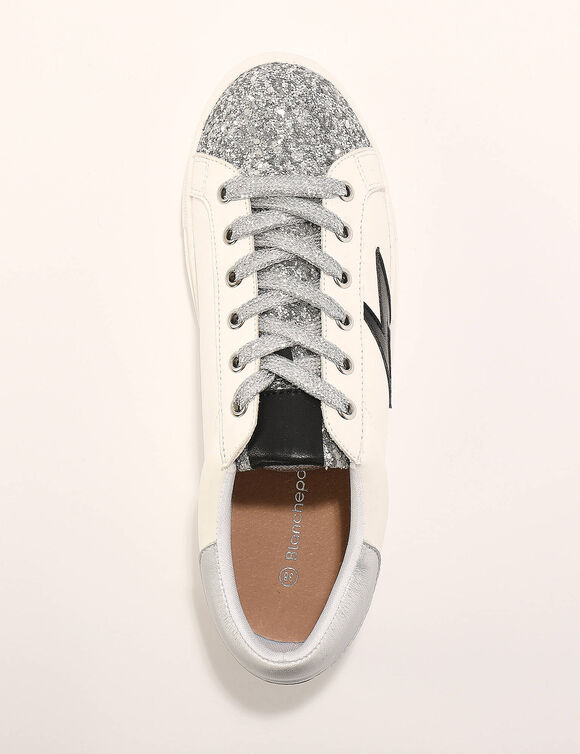Tennis à lacets avec détail éclair doré - effet pailleté (blanc / argenté)