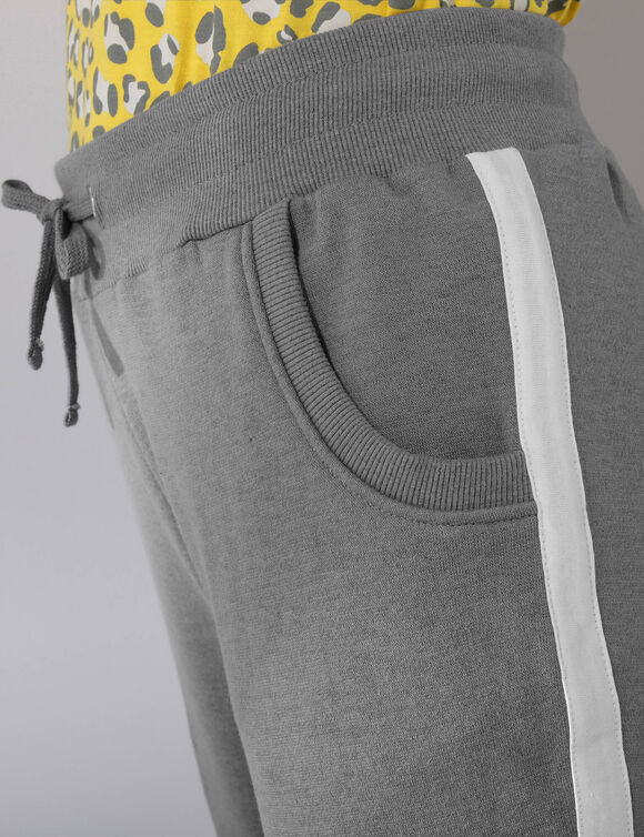 Pantalon jogging molleton bicolore (gris chin&eacute; / blanc)