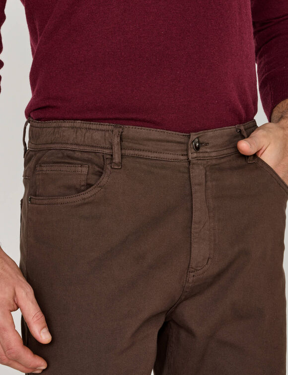 Pantalon droit 5 poches &eacute;lastiqu&eacute; c&ocirc;t&eacute;s - L30 (marron)