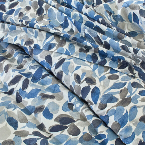 Linge de lit L&eacute;onie imprim&eacute; v&eacute;g&eacute;tal - coton 57 fils/cm&sup2; (&eacute;cru / bleu)