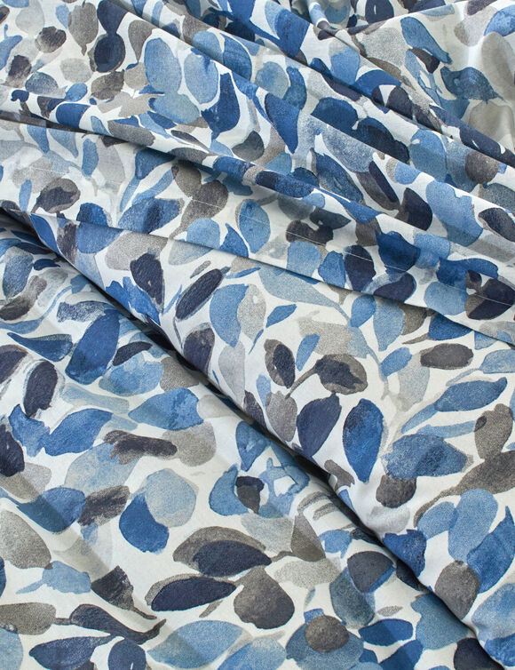 Linge de lit L&eacute;onie imprim&eacute; v&eacute;g&eacute;tal - coton 57 fils/cm&sup2; (&eacute;cru / bleu)