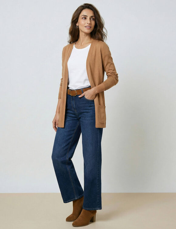 Gilet porter ouvert, maille toucher doux (noisette)