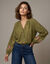 Flanel-blouse, 7/8-mouwen, bedrukt met borduureffect (bronskleur)