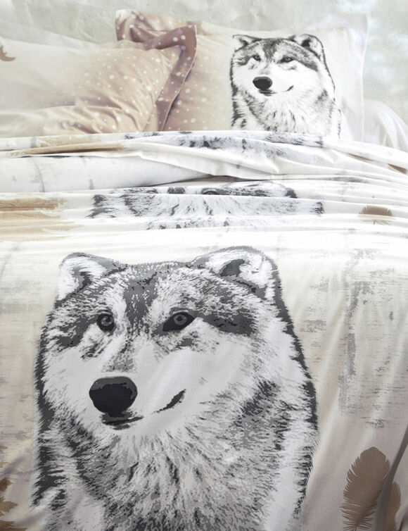Bedlinnen Artic in katoen met hond-wolf print (taupe)