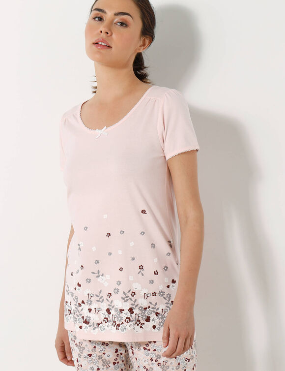 T-shirt met bloemenprint - korte mouwen (roze)