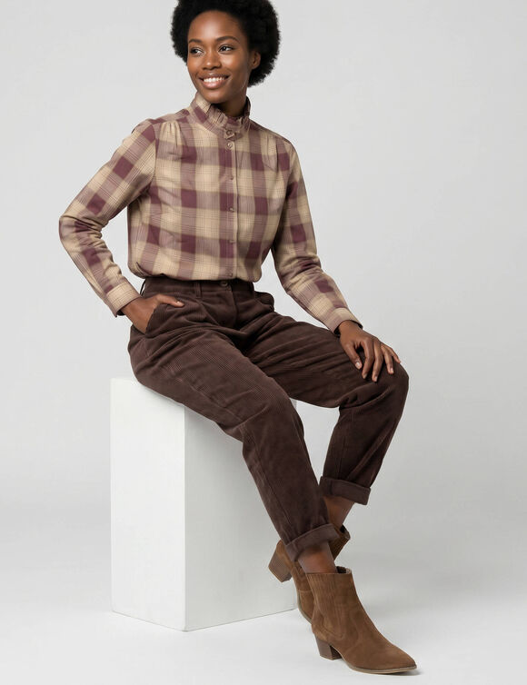 Pantalon 7/8&egrave;me, velours (prune)