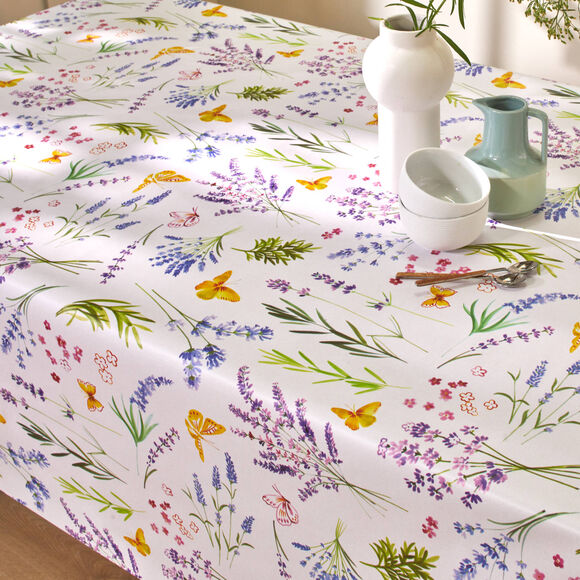Tafellaken in toile cir&eacute;e, landelijke print (wit / groen)