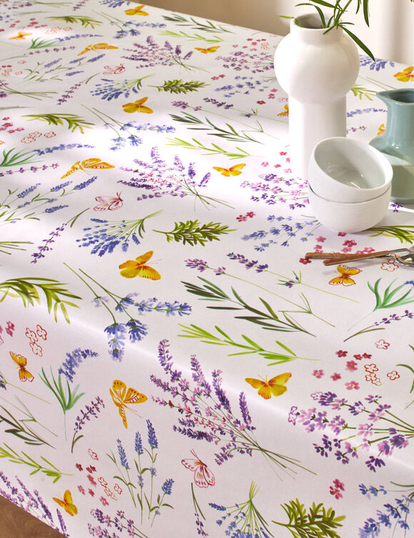 Nappe toile cir&eacute;e imprim&eacute; bucolique (blanc / vert)