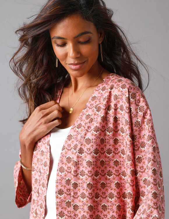 Veste kimono imprimée (bois de rose)